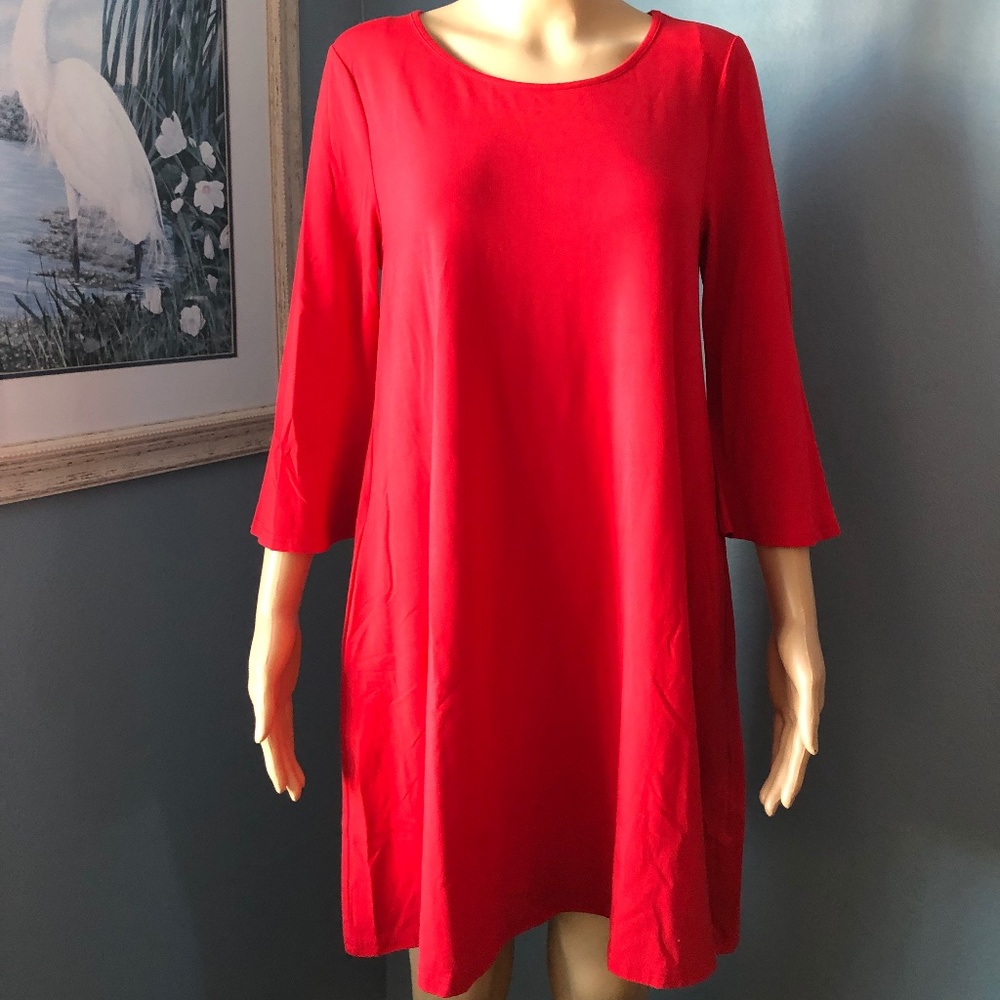 Solid Red Casuel Shift Dress SZ MED By Axyeh